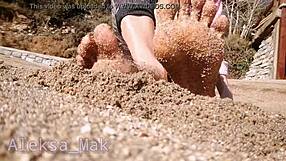 Fingering and teasing: Asian babe 18 years old flexible on foot fetish of outdoor adventure
