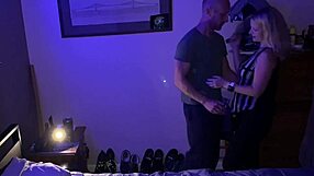 Sexy adult dialogue and hot wife lingerie for a tall muscle man playing in bedroom