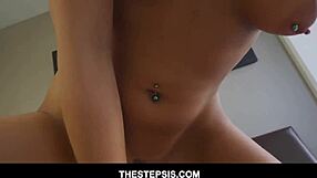 Intimate scene of stepboy and stepgirl involves in copulate in doggy style sex on bed