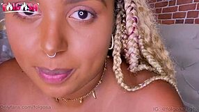 Weird black girl gives a huge titfuck and swallows spew