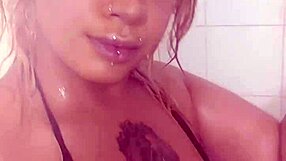 Individual curvy woman undulates her large bosoms and damp vagina