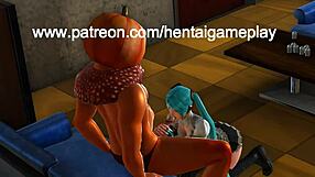 An adorable hentai girl with long hair and rather adventurous and erectile hentai animation