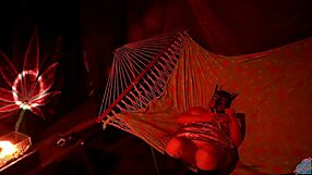 We turn from scripted to real amateur BBW who is masturbating in night tent with nipple clamps