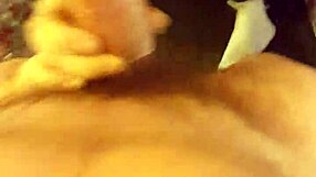 Big round tits in the satin skirt sucks cock