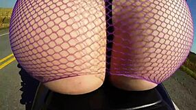 A obese woman poses her fishnet underwear