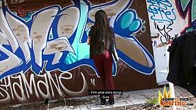 Cum swalllowing POV blowjob and cock sucking porn from cute nerdy slut in public