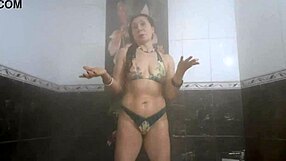 Ebony milf takes sexual pleasure into the bathroom with a hot sauna bath