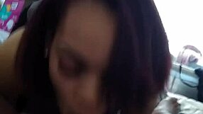 A african american babe with ebony tits tends a huge cock during blowjob