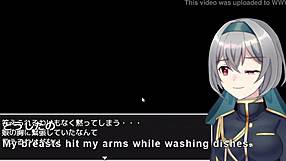 Anime daughter in cross dressing perform a domination of the male partner in the hentai game
