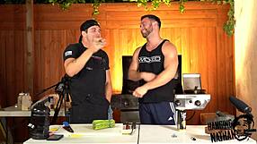 Two naked hot pornstars getting baked and sweating with a muscular man