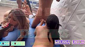 Large breasted blonde and her mates in a threesome