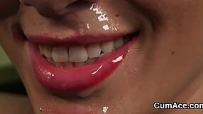Jizzbound face of a gorgeous girl in a blowbang clip