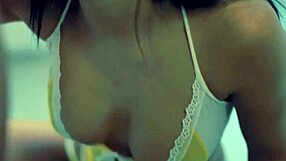 Porn star lovely brunette receives a facial after performing a handjob