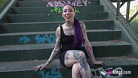 Barbara Morello performing her first adult scene on video with a scene of oral sex in a public place and several positions