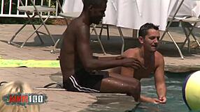 Two gorgeous blonde lesbians enjoy the company of two big black cocks during a hard foursome