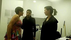 Stepmom and stepsister fuck a big cock during a threesome