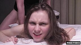 Slutty brunette wife with a narrow vagina for a stiff cock-chinned novice