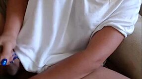 Blonde shemale achieves orgasm on cam, and then has a self cumshot