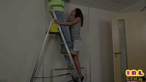 Teen amateur blows man on a ladder