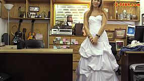 Security guard begins to have sex with bride wearing a wedding dress at a pawn shop