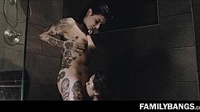 Amateur porn video features a hot aunt and her pretty niece who gets fucked on a staircase