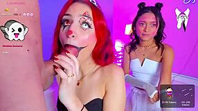 An attractive red-haired slut makes a real deep throat scene with a large cock