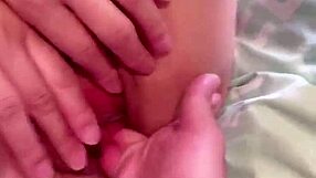 Asian girl with saggy tits gets spit roasted and gagged into a homemade video