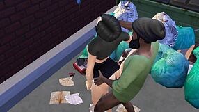 A married woman negotiates to have sex with a homeless man in front of her husband, as shown in an erotic animated video from ddsims