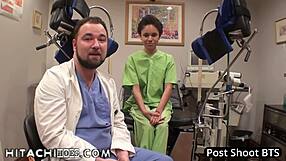 Sandra Chappelle, a college graduate, has a vigoroususage of Hitachi magic wand orgasm from a group of nurses during physical therapy session
