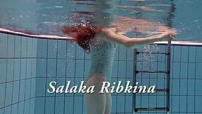 Russian gone wild: naked and wet sexy European girl Salaka Ribkina loves sex in bikini under water