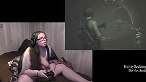 Tattooed and pierced brunette naked at Naked Resident Evil 3 part 4 playthrough