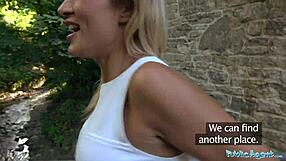 Amateur paysite model lusting for cash pays for an anal creampie in public to a stranger