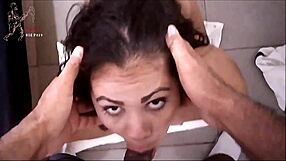 A petite brunette sucks a cock well and swallows; she looks amazing