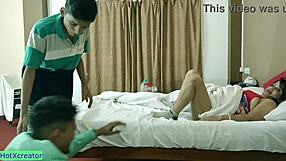 Busty Indian aunties seduced and fucked a young boy in a hot anal threesome