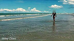 Outdoor fun of beach soccer with my adventurous wife together with friends