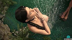 Beautiful red-haired babes have fun in the foam bath in the great outdoors.
