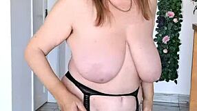 Mariaold, the hot cougar granny showing off her big natural boobs in black stockings