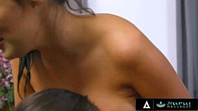Beautiful women with natural breasts give a sensual Nuru massage with oral sex and cock worship