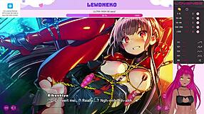 Vtuber Lewdneko in a three woman action scene in Dohna Dohna