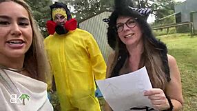 Amateur couple gets it on in a corn maze on Halloween.