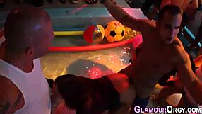 Interracial threesome in the shower gets wild with a gang bang