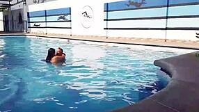 Public pool tryst with horny housewife and amateur action