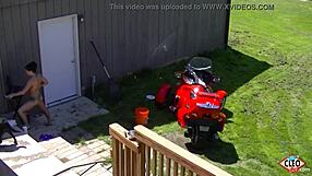 Cleo's outdoor solo session with toys and dirty talk