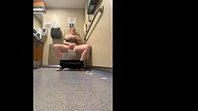 Big natural tits homemade brunette gets off in public bathroom