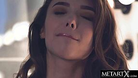 Big tits brunette masturbates in stockings and skirt