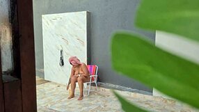 Hot neighbor takes a refreshing shower after the beach