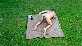 Skinny gay gets dominated at outdoor BDSM enema party