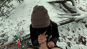 Young Asian girl gets blown by big cock in snow