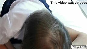 A teenage Thai girl gives a blowjob, rides a dick, and has an orgasm on her bare skin wearing a skirt