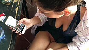 Private phone features in the porn pause up her skirt